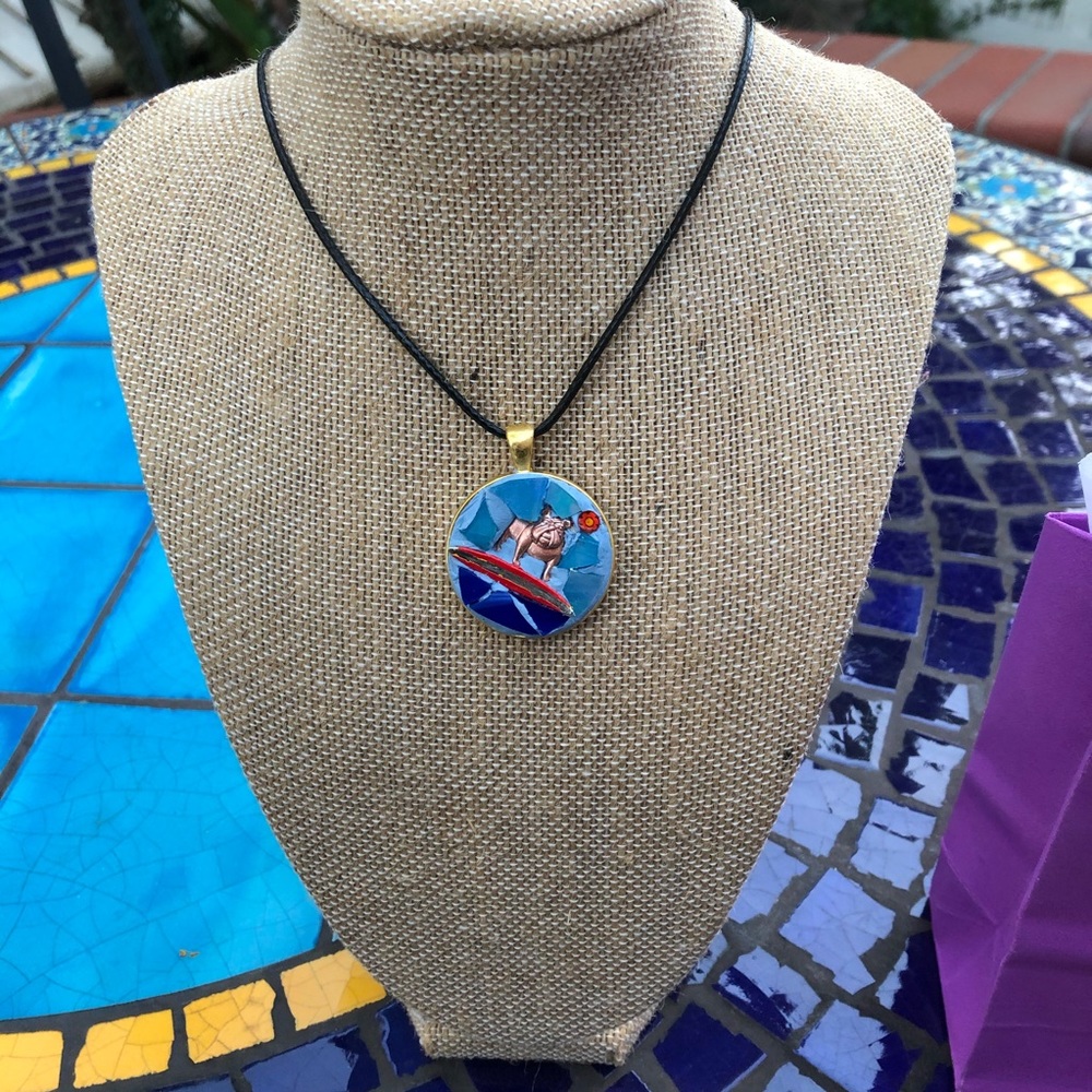 SURFING-BULLDOG Mosaic Pendant Necklace